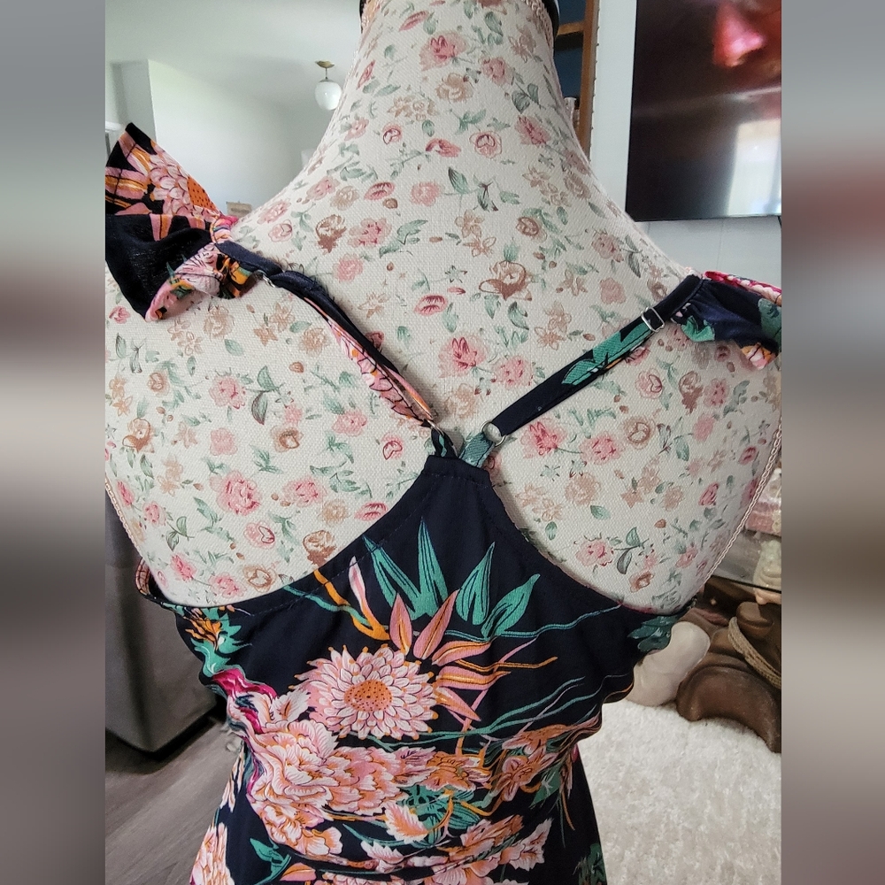 Pink Lily Asymmetrical Floral Dress - Navy and Pink Size Small - Picture 6 of 9